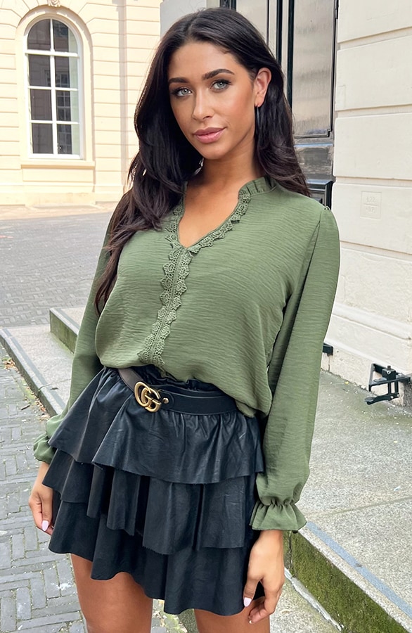 Long Sleeve Lace Blouse Army – shoparchief, foto 3