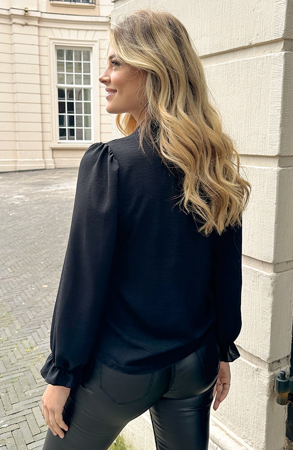 Long Sleeve Lace Blouse Zwart – shoparchief, foto 3
