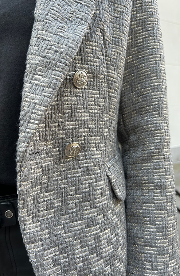 Luxury Bouclé Blazer Grijs – shoparchief, foto 5