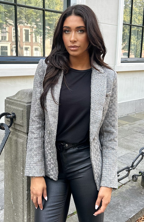 Luxury Bouclé Blazer Grijs – shoparchief, foto 8
