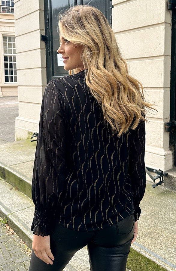 Luxury V-hals Blouse Gold – shoparchief, foto 4