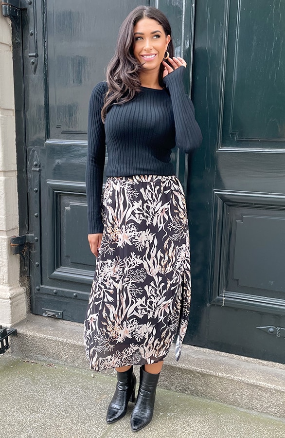 Midi Split Rok Flower Zwart – shoparchief, foto 9
