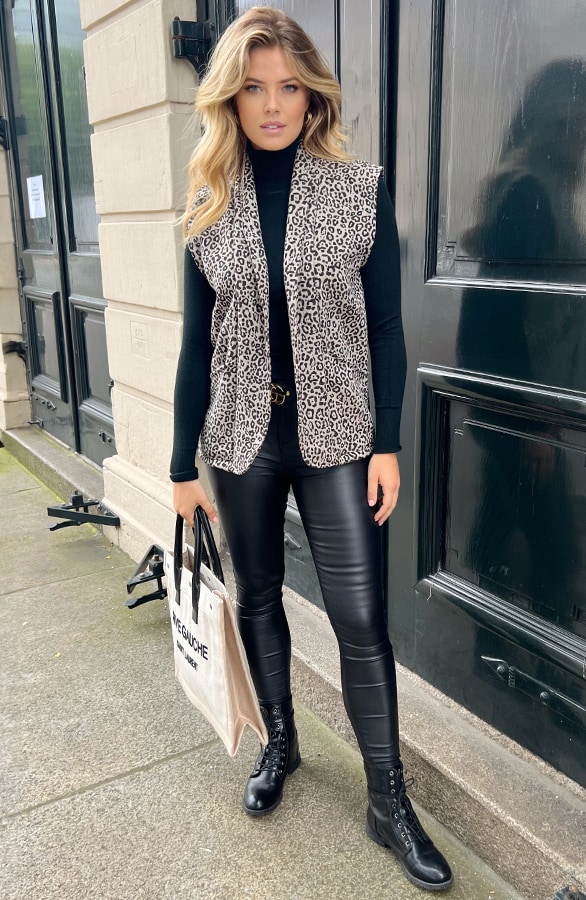 Oversized Leopard Gilet Zwart – shoparchief, foto 7