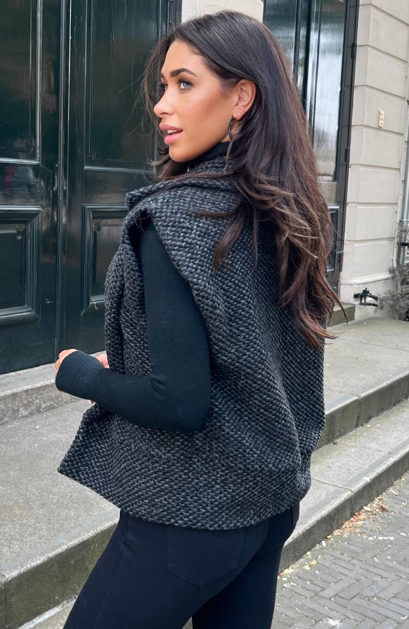 Oversized Woven Gilet Dark Grey Melange – shoparchief, foto 8