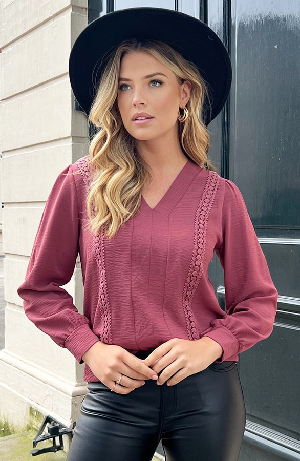 Romantic V-Hals Blouse Dust Roze – shoparchief