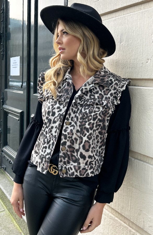 Ruffle Denim Gilet Leopard – shoparchief
