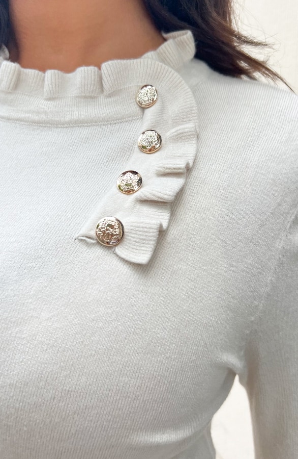Ruffle Trui Met Knopen Light Beige – shoparchief, foto 4