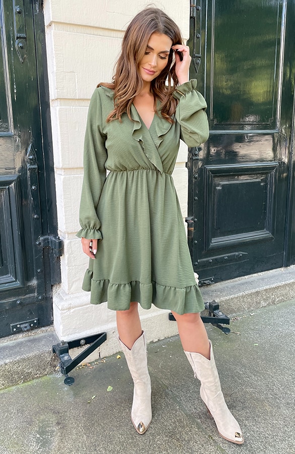 Ruffle V-hals Jurk Army – shoparchief, foto 6