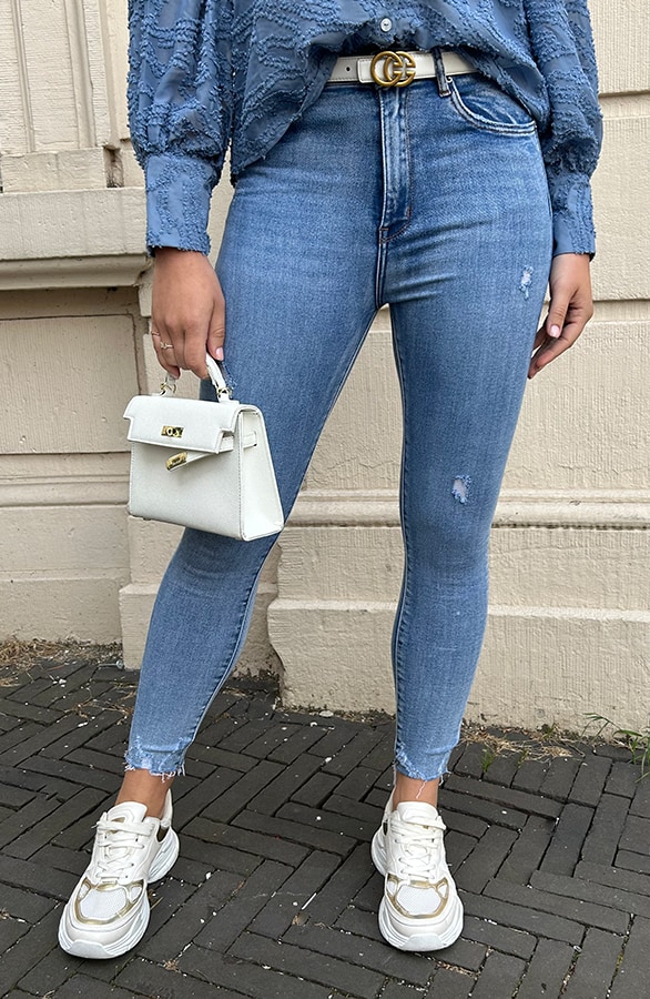 Skinny Jeans High Waist Damaged Hellblau, Alle Kleidung