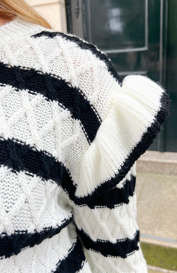 Strepen Trui Ruffle Detail Zwart – shoparchief, foto 4