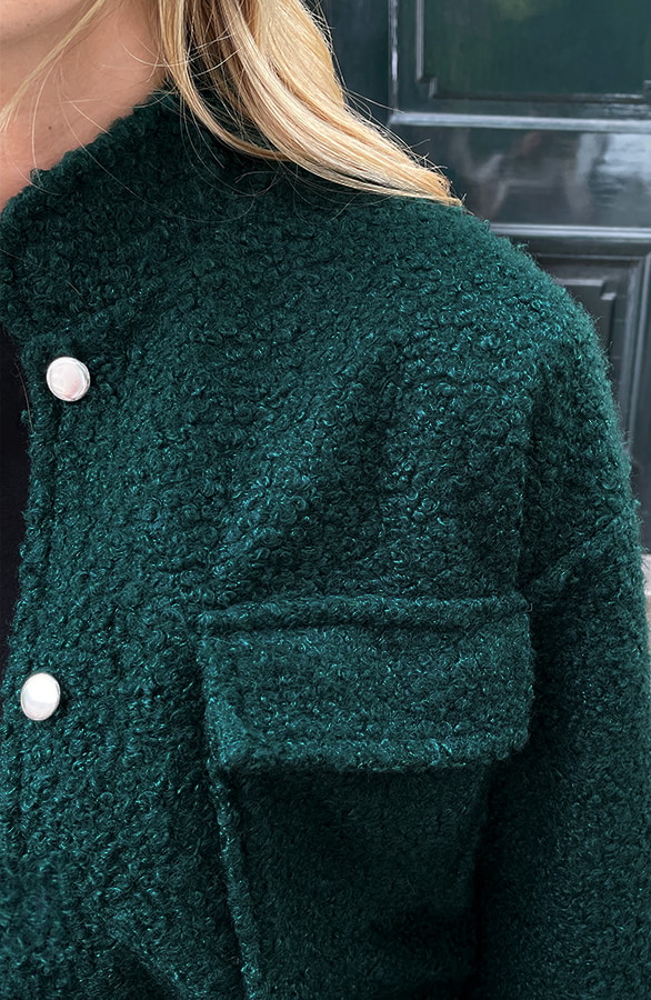 Bouclé Bomber Jacket Smaragd – shoparchief, foto 4