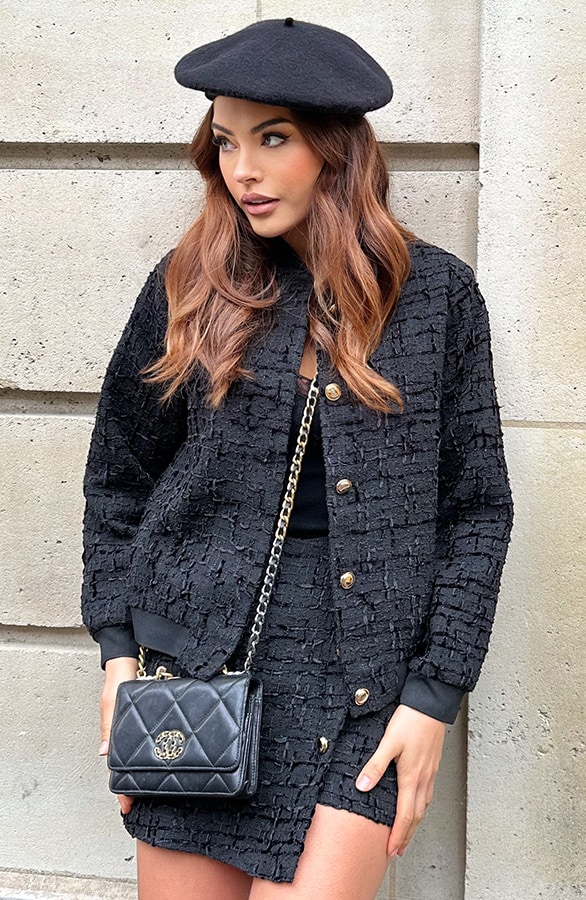 Bouclé Button Skort Zwart – skorts, foto 3