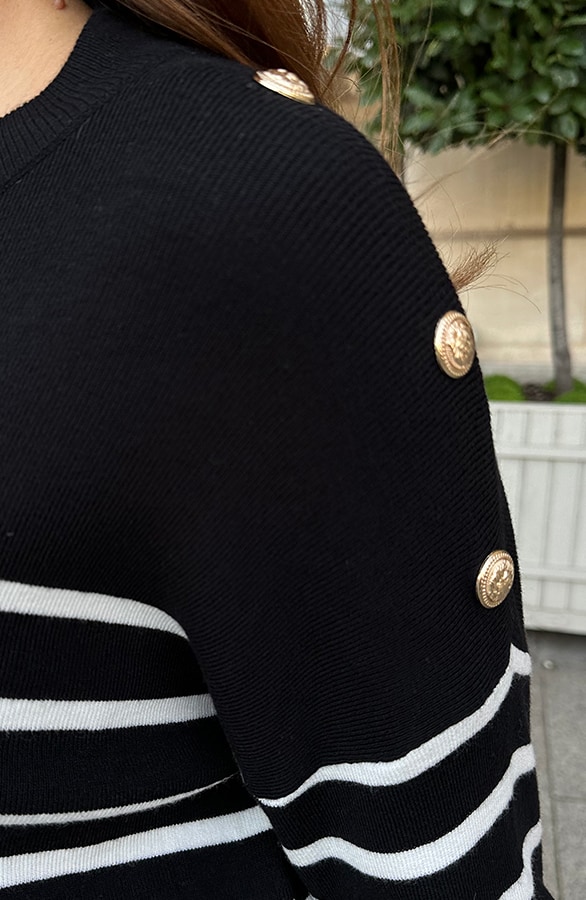 Button Stripe Sweater Zwart – shoparchief, foto 4