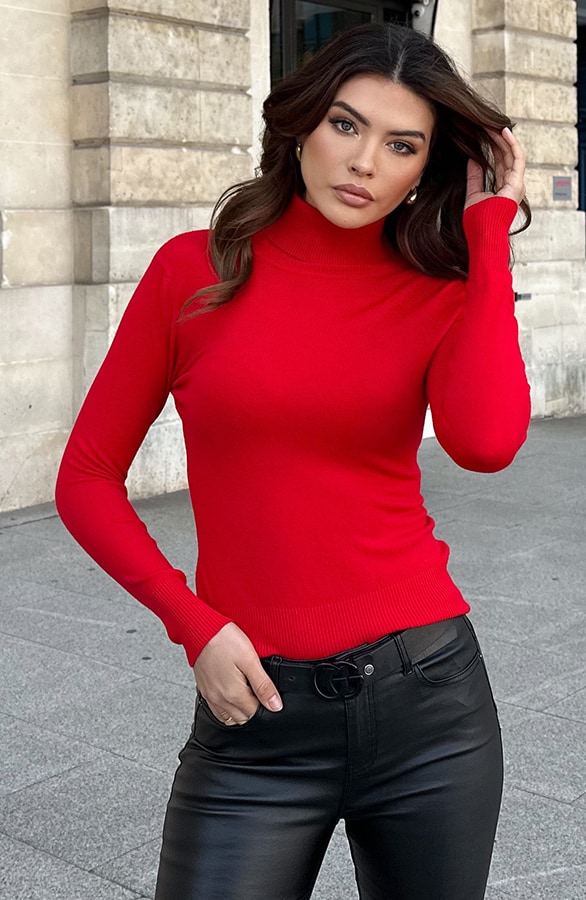 Rollkragenpullover Damen Rot, Foto 7