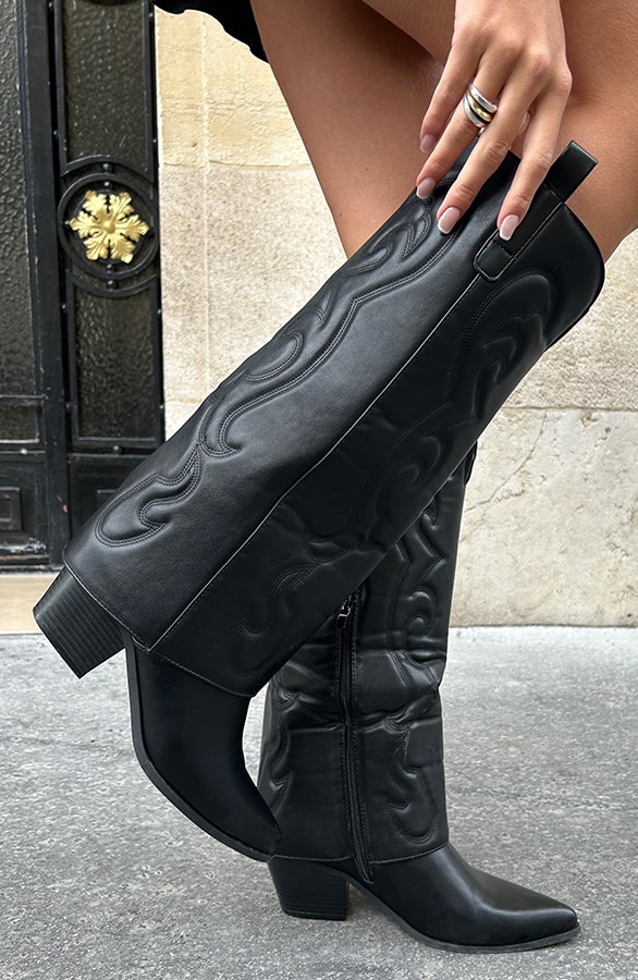 Cowboy Boots Leather Zwart – shoparchief