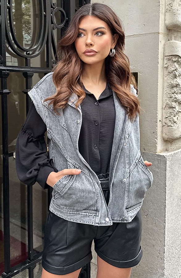 Denim Detailed Gilet Grijs – shoparchief, foto 8