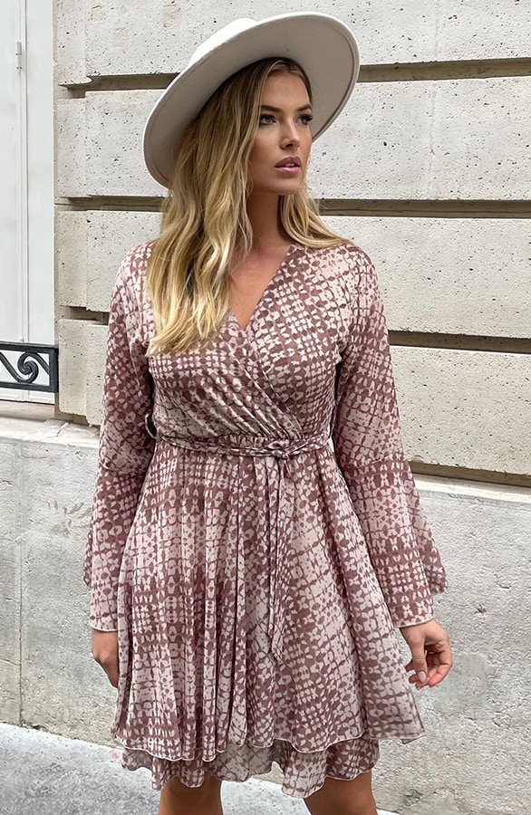 Print Jurk Wijde Mouw Limited Beige – shoparchief, foto 4