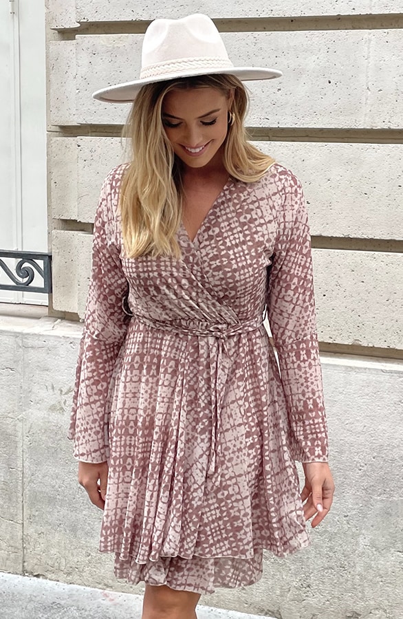Print Jurk Wijde Mouw Limited Beige – shoparchief, foto 5