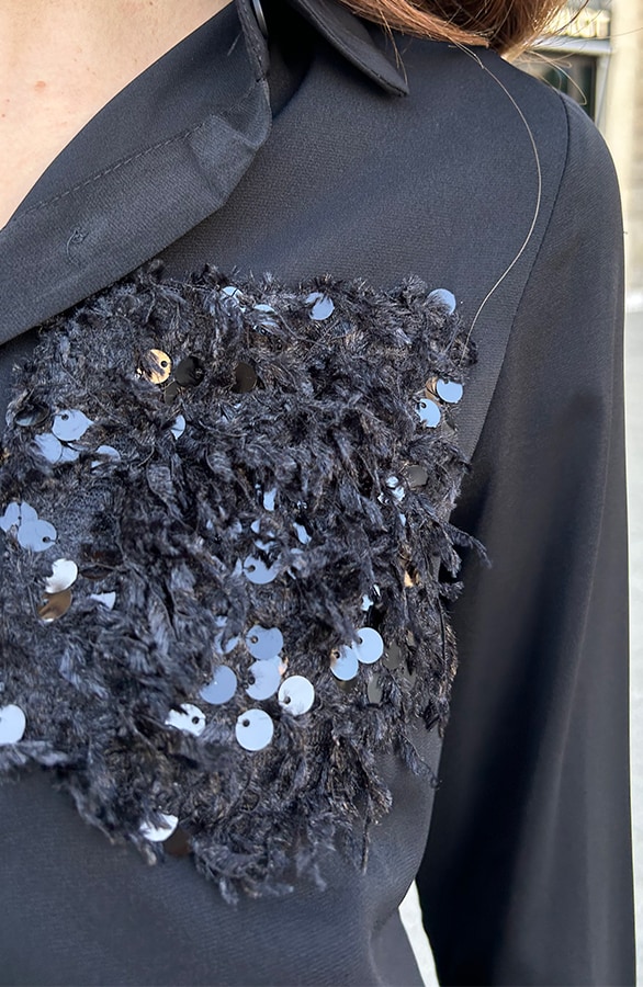 Feather Pocket Blouse Zwart – shoparchief, foto 5