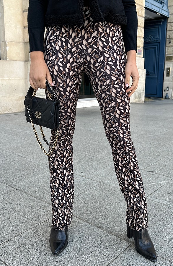 Flared Broek Print Zwart Camel – shoparchief