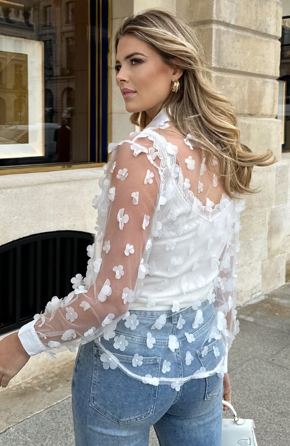 Floral Mesh Blouse Off White – shoparchief, foto 3