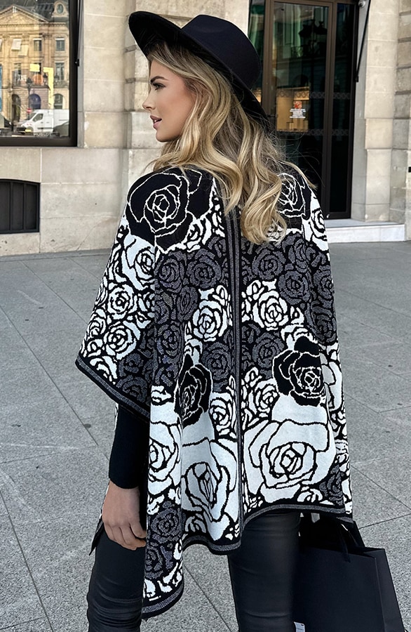 Floral Poncho Zwart – shoparchief, foto 3