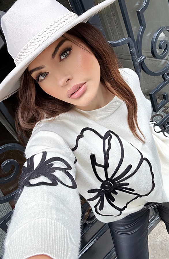 Flower Embroidery Sweater Ecru – shoparchief, foto 2