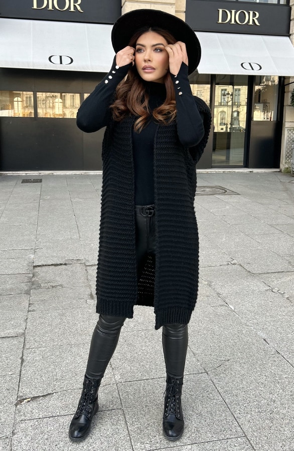 Gebreid Maxi Gilet Zwart – shoparchief, foto 6