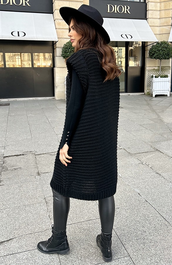 Gebreid Maxi Gilet Zwart – shoparchief, foto 5