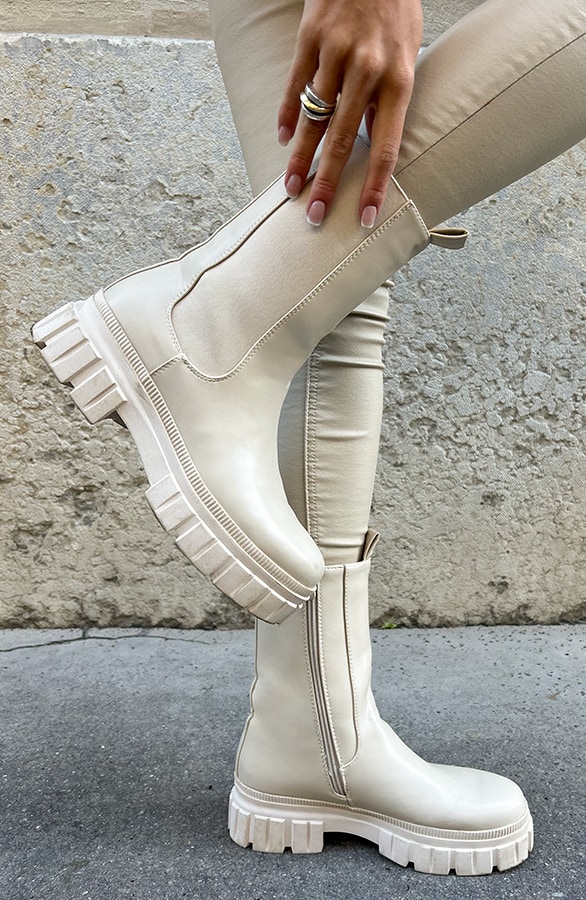 Hoge Chelsea Boots Mat Beige – shoparchief