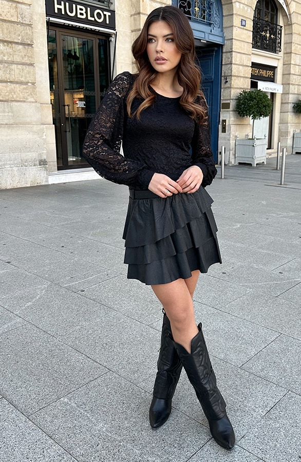 Kanten Pofmouwen Sleeve Zwart – shoparchief, foto 5