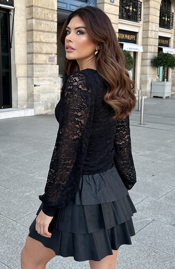 Kanten Pofmouwen Sleeve Zwart – shoparchief, foto 3