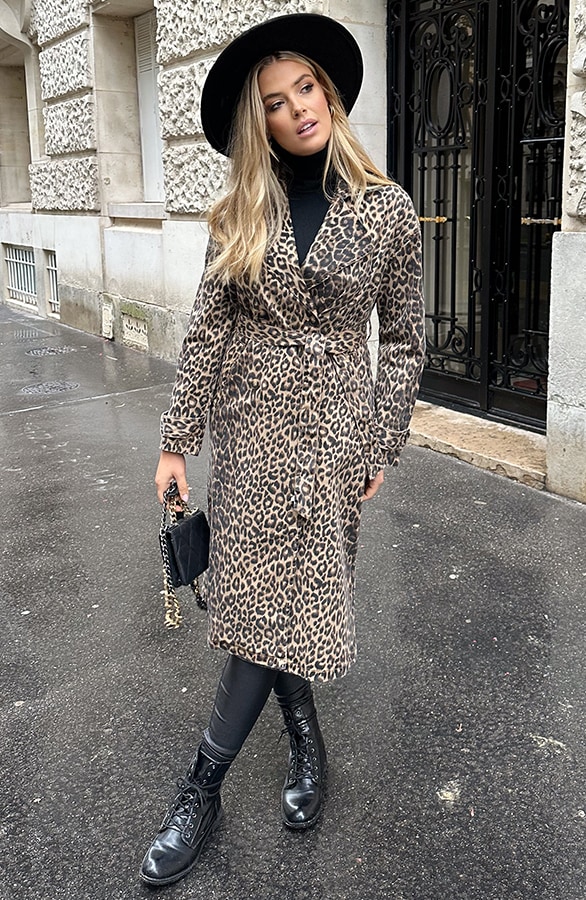 Leopard Denim Trenchcoat Bruin – shoparchief, foto 4