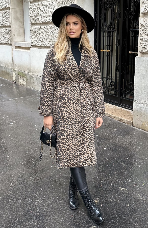 Leopard Denim Trenchcoat Bruin – shoparchief, foto 6