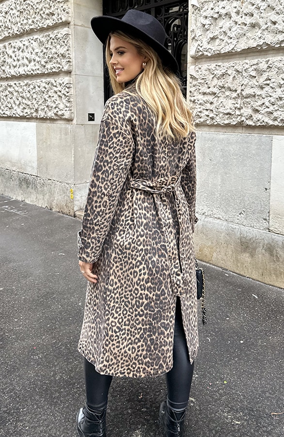 Leopard Denim Trenchcoat Bruin – shoparchief, foto 3