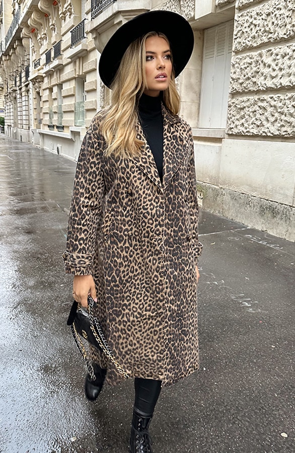Leopard Denim Trenchcoat Bruin – shoparchief, foto 5