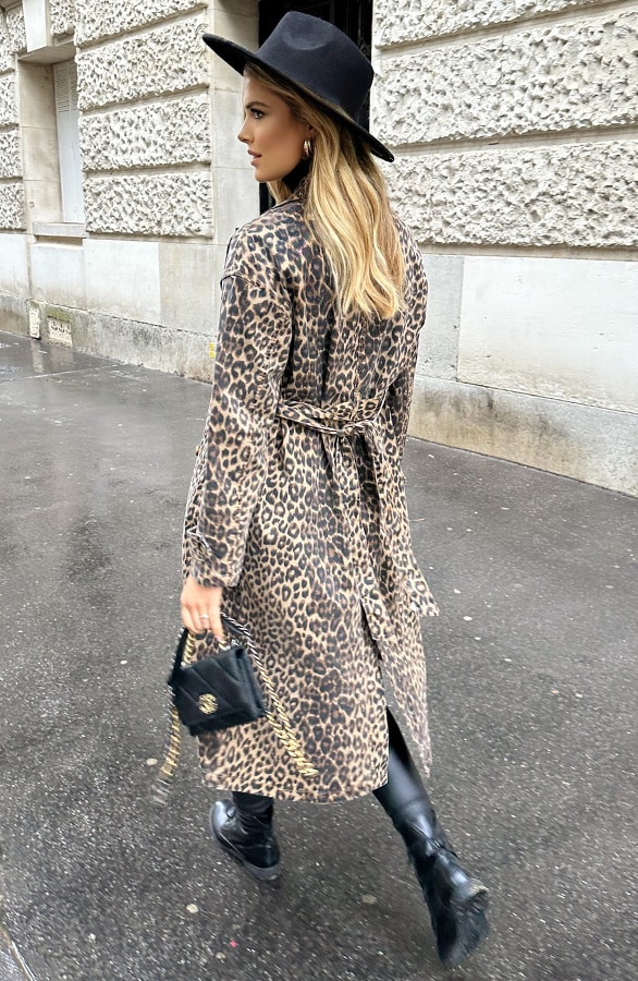 Leopard Denim Trenchcoat Bruin – shoparchief, foto 7