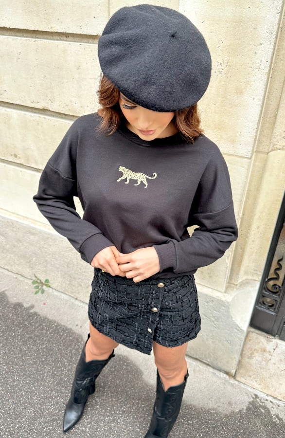 Leopard Embroidery Sweater Zwart – truien, foto 4