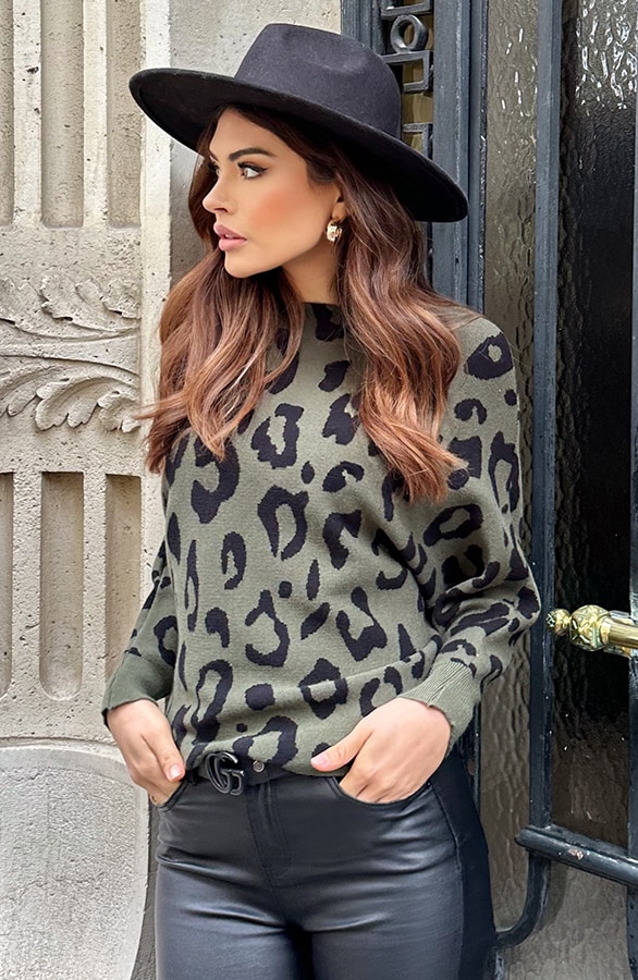 Leopard Oversized Pullover Armeegrün, Shoparchiv, Foto 4