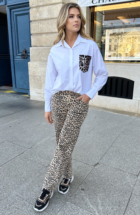 Leopard Pocket Blouse Katoen Ecru – shoparchief, foto 4
