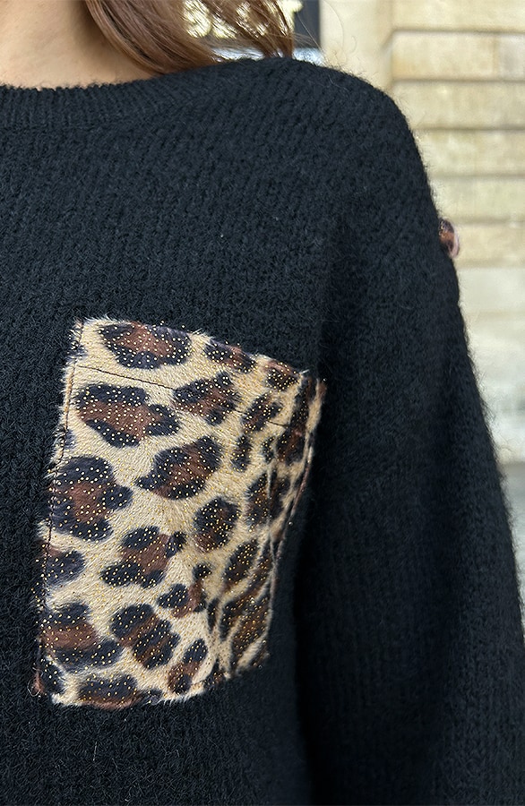 Leopard Pocket Soft Pullover Schwarz, Shoparchiv, Foto 6