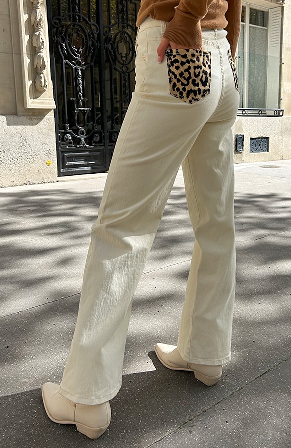 Leopard Pocket Straight Leg Jeans Ecru, Shoparchiv, Foto 6