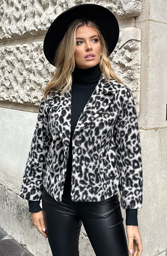 Leopard Woven Short Jacket Beige – shoparchief, foto 7