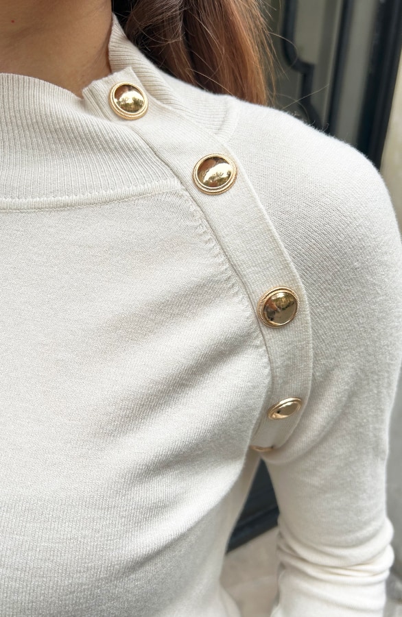 Long Sleeve Knopen Trui Beige – shoparchief, foto 5
