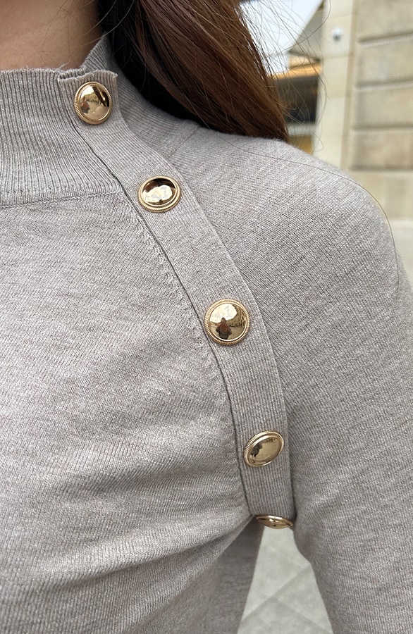Long Sleeve Knopen Trui Taupe – shoparchief, foto 7