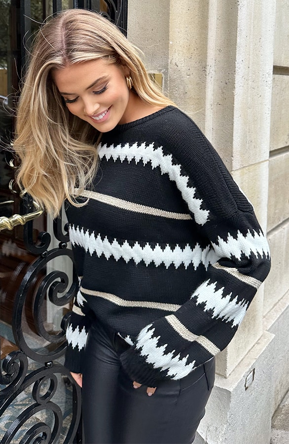 Lurex Zigzag Sweater Zwart – truien, foto 4