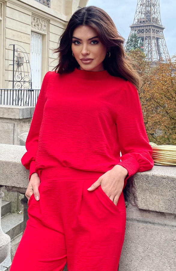 Mila Blouse Long Sleeve Rood – shoparchief, foto 7