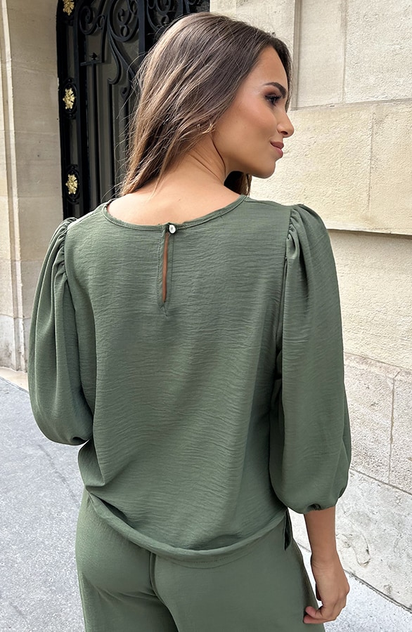 Mila Puff Sleeve Top Army – shoparchief, foto 6
