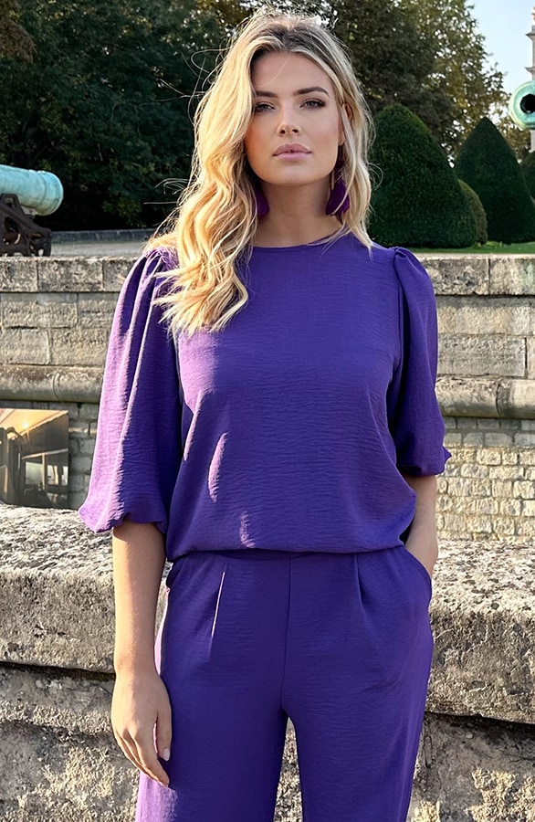 Mila Puff Sleeve Top Dark Purple – shoparchief, foto 7