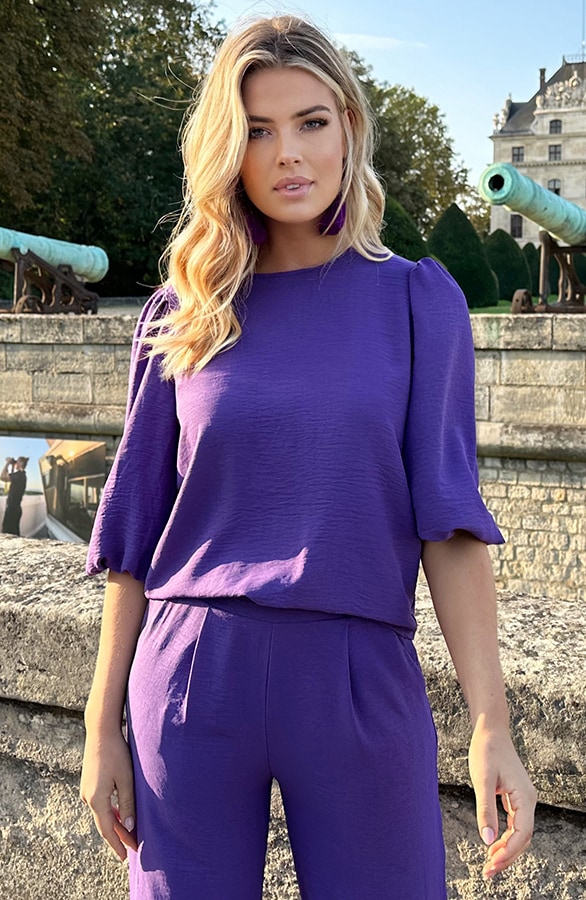 Mila Puff Sleeve Top Dark Purple – shoparchief, foto 3